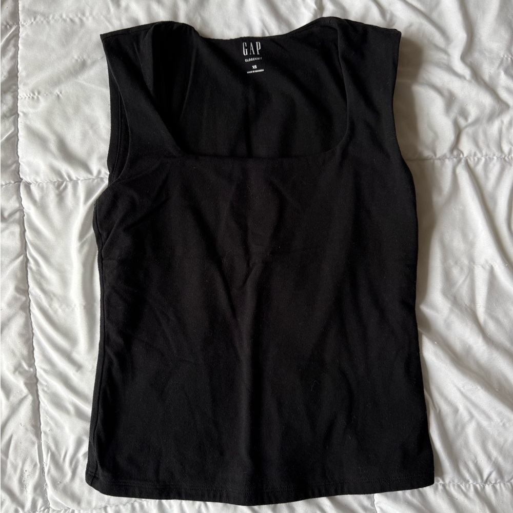 GAP Women's Black CloseKnit Jersey Square-Neck Top Sz XS